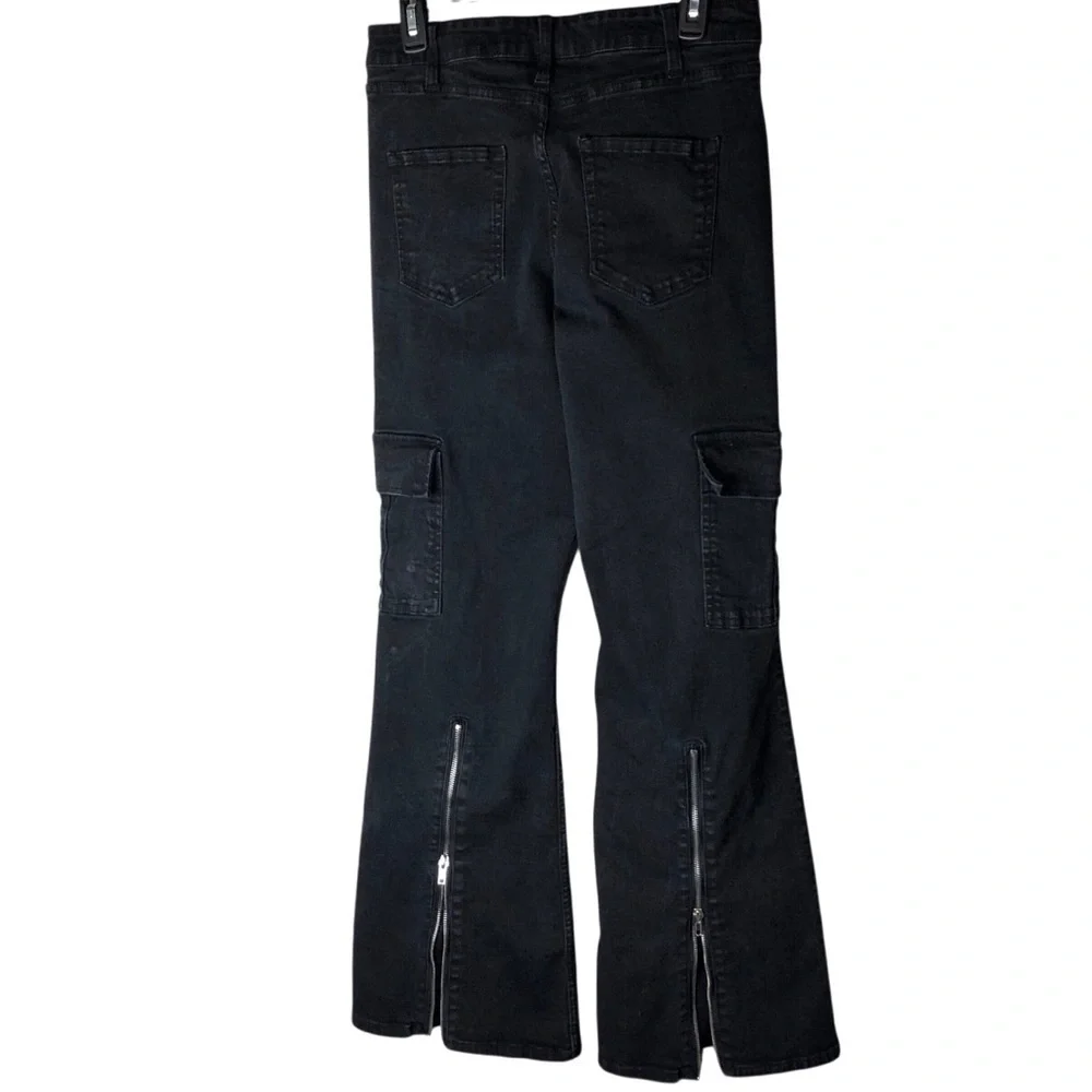 Hot Topic Cargo Flare Jeans Wo’s 10 Jr’s 11 Highrise Zipper Hem Grunge Punk Goth